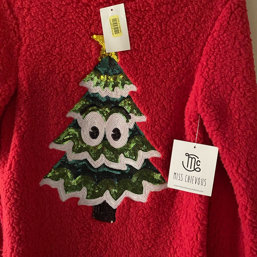 Lipstick Red Miss Chievous Sz S Glitter Christmas Sweater